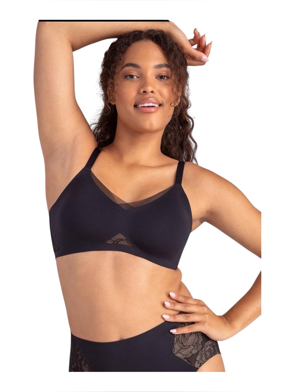 Honeylove Crossover Lace Bra Runway Black Tan Size 1X